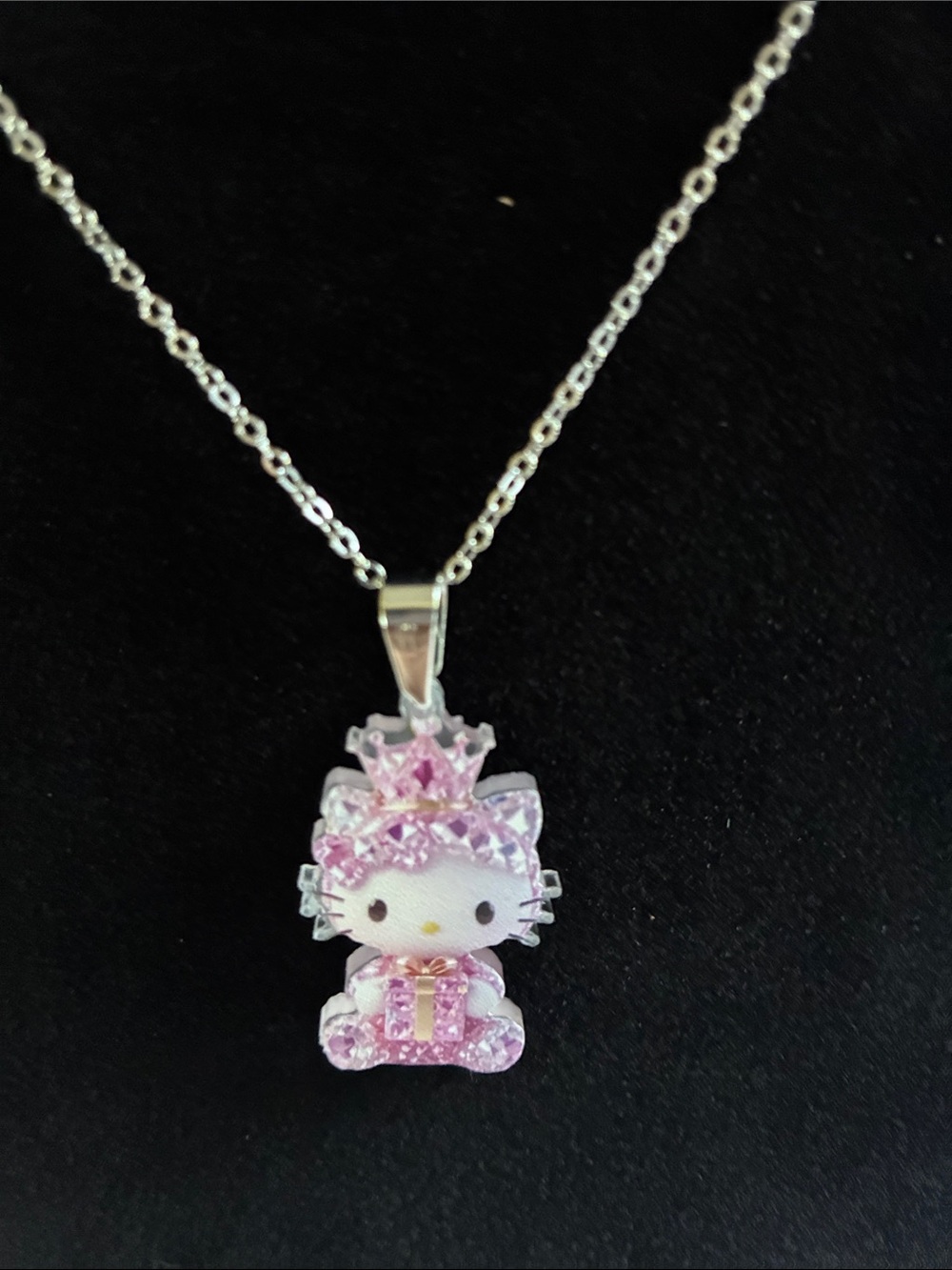 Hello Kitty Pink Crystal Crown Pendant Necklace - Picture 1 of 3